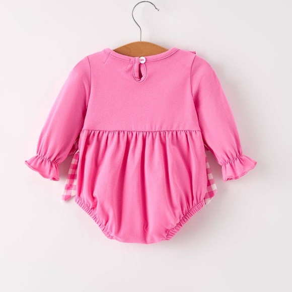 **NWT**Baby Girls Pink Gobble Ruffle Embroidered Romper - Picture 3 of 3